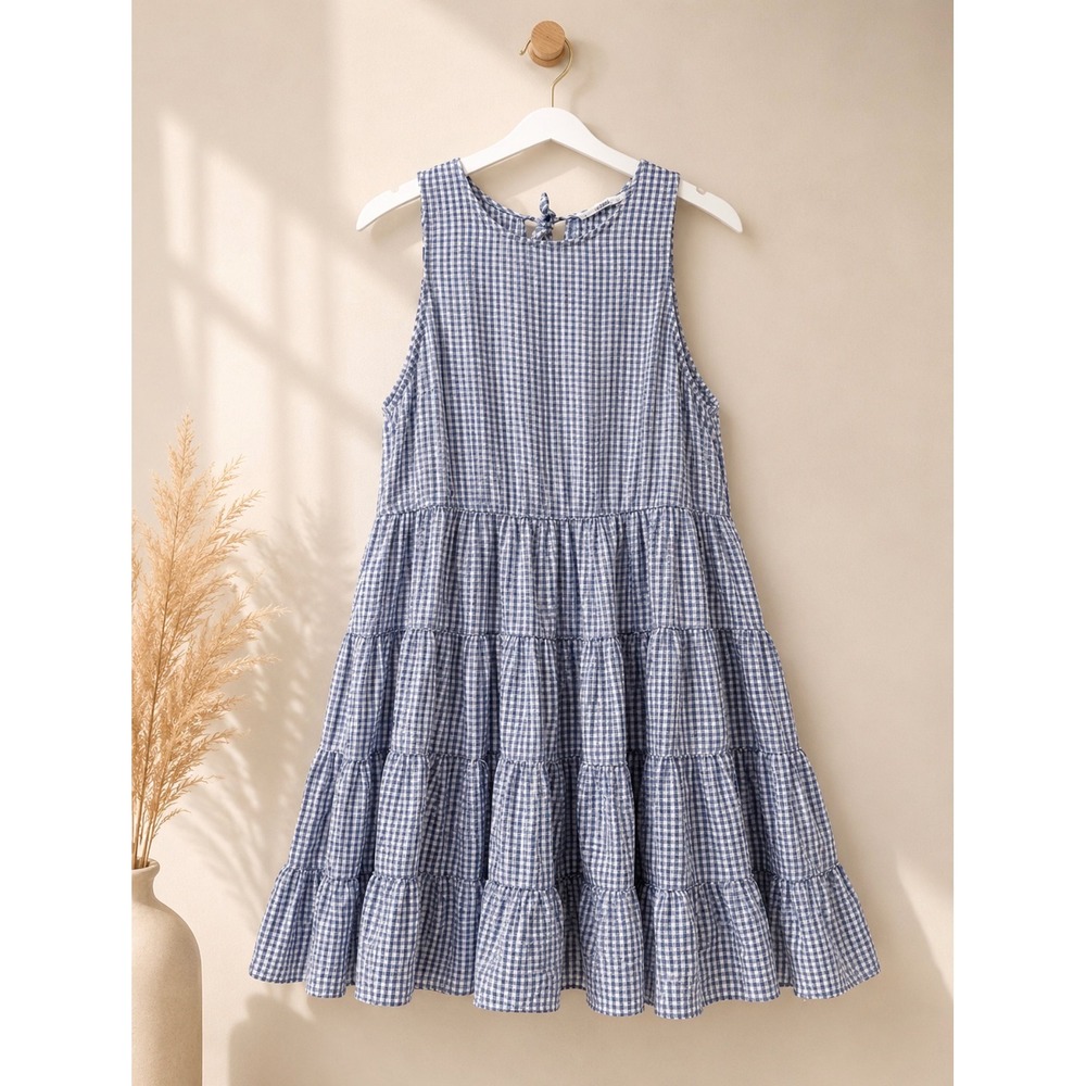 Talulah Blue White Gingham Tiered Babydoll Dress Sleeveless Mini Size Small NWOT